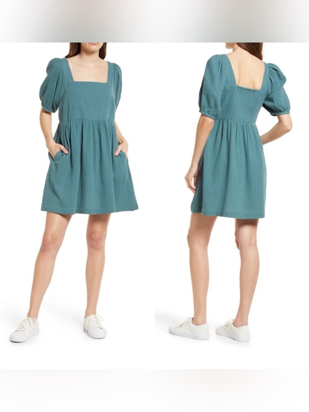 Madewell Lightspun Square Neck Puff Sleeve Mini Dress Size Small